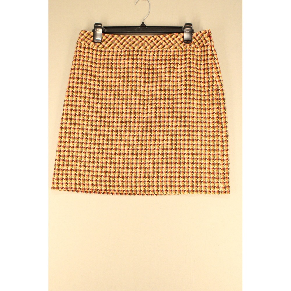 Ann Taylor Loft Skirt Petite 8P Orange Houndstooth Wool Blend Tweed Preppy Skirt